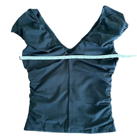 NEW J. CREW Ruched V-neck top in stretch cotton blend puff sleeves black Size XS - Picture 5 of 7